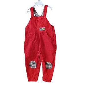 VTG CBJ 90s Toddler Overalls 3T Little Lumberjack Red Cotton Overalls Plaid Trim